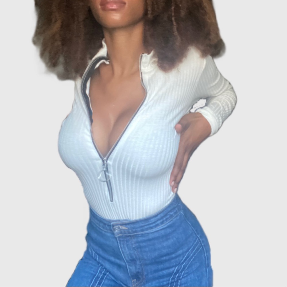 O-Ring Zippered White Bodysuit